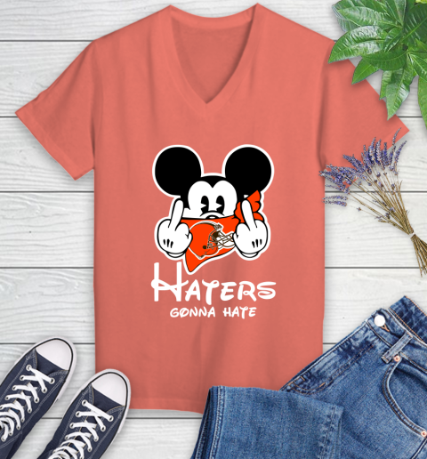 NFL Cleveland Browns Haters Gonna Hate Mickey Mouse Disney Football T Shirt Women's V-Neck T-Shirt 6