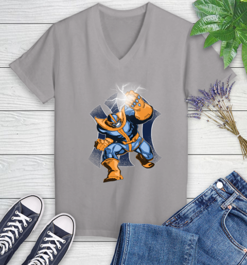 New York Yankees MLB Baseball Thanos Avengers Infinity War Marvel Women's V-Neck T-Shirt 4