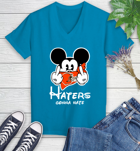 NFL Cleveland Browns Haters Gonna Hate Mickey Mouse Disney Football T Shirt Women's V-Neck T-Shirt 7