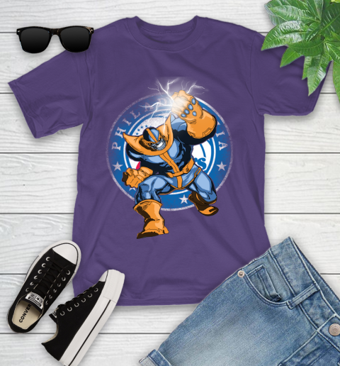 Philadelphia 76ers NBA Basketball Thanos Avengers Infinity War Marvel Youth T-Shirt 3