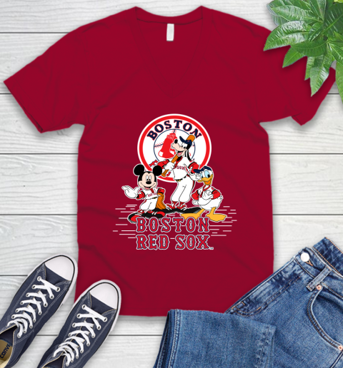 MLB Boston Red Sox Mickey Mouse Donald Duck Goofy Baseball T Shirt V-Neck T-Shirt 7