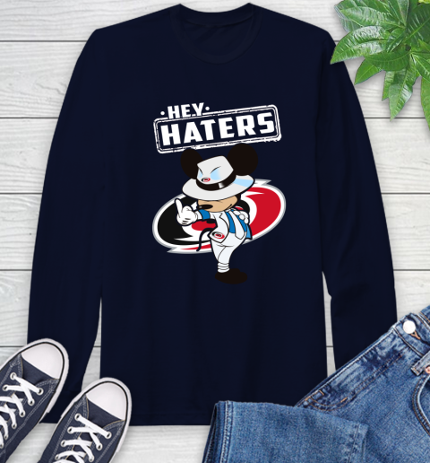 NHL Hey Haters Mickey Hockey Sports Carolina Hurricanes Long Sleeve T-Shirt 3