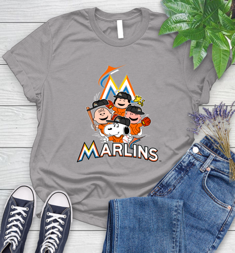 MLB Miami Marlins Snoopy Charlie Brown Woodstock The Peanuts Movie Baseball T Shirt Women's T-Shirt 5