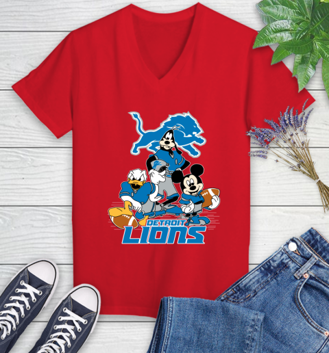 NFL Detroit Lions Mickey Mouse Donald Duck Goofy Football Shirt Women's V-Neck T-Shirt 11