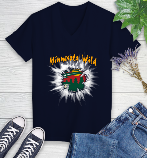 Minnesota Wild NHL Hockey Adoring Fan Rip Sports Women's V-Neck T-Shirt 2