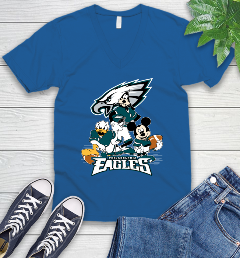 NFL Philadelphia Eagles Mickey Mouse Donald Duck Goofy Football Shirt V-Neck T-Shirt 5