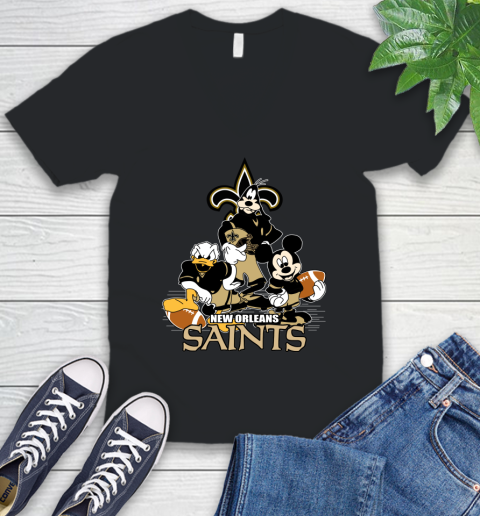 NFL New Orleans Saints Mickey Mouse Donald Duck Goofy Football Shirt V-Neck T-Shirt