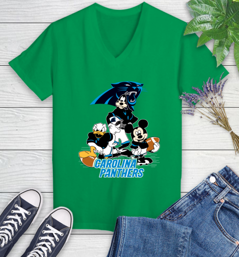 NFL Carolina Panthers Mickey Mouse Donald Duck Goofy Football Shirt Women's V-Neck T-Shirt 5