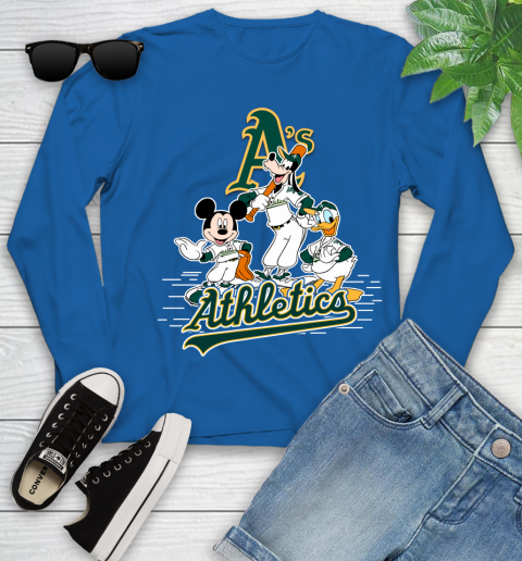 MLB Oakland Athletics Mickey Mouse Donald Duck Goofy Baseball T Shirt Youth Long Sleeve 10