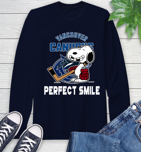 NHL Vancouver Canucks Snoopy Perfect Smile The Peanuts Movie Hockey T Shirt Long Sleeve T-Shirt 3
