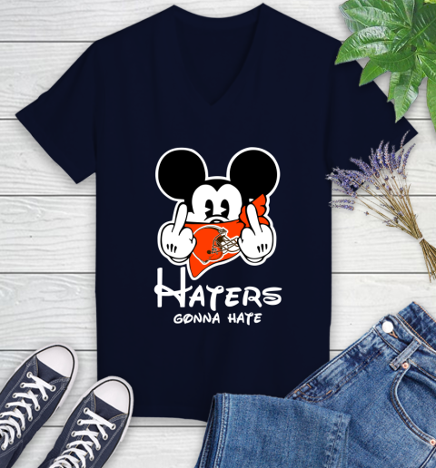NFL Cleveland Browns Haters Gonna Hate Mickey Mouse Disney Football T Shirt Women's V-Neck T-Shirt 2