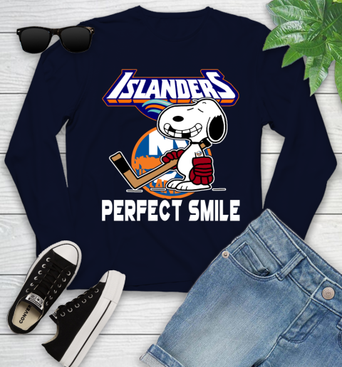 NHL New York Islanders Snoopy Perfect Smile The Peanuts Movie Hockey T Shirt Youth Long Sleeve 2
