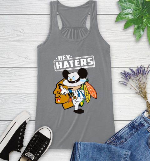 NHL Hey Haters Mickey Hockey Sports Chicago Blackhawks Racerback Tank 4