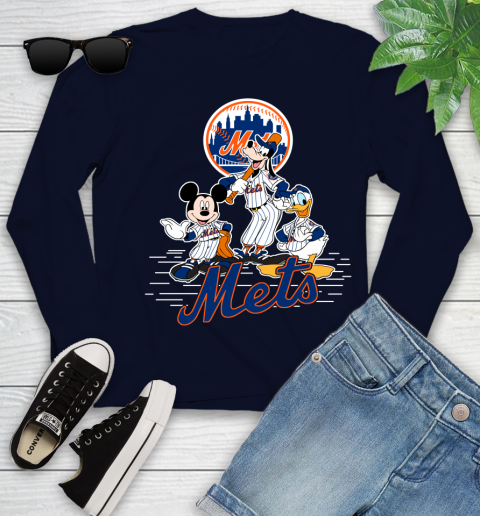 MLB New York Mets Mickey Mouse Donald Duck Goofy Baseball T Shirt Youth Long Sleeve 2