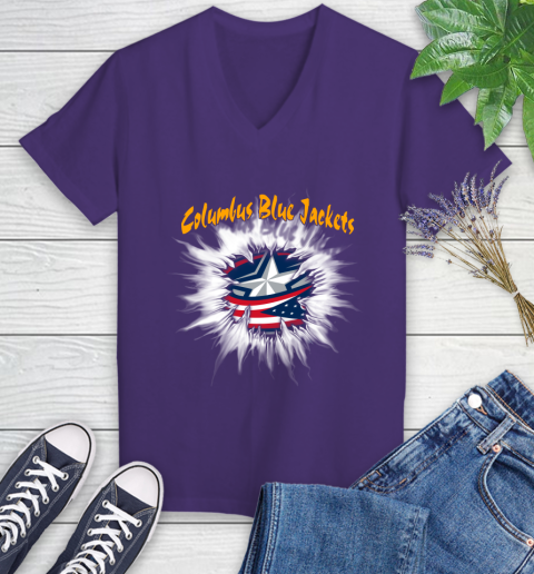 Columbus Blue Jackets NHL Hockey Adoring Fan Rip Sports Women's V-Neck T-Shirt 3