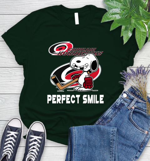 NHL Carolina Hurricanes Snoopy Perfect Smile The Peanuts Movie Hockey T Shirt Women's T-Shirt 6