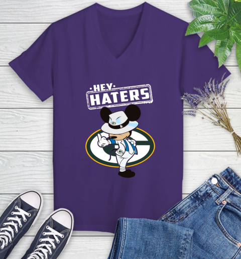 NFL Hey Haters Mickey Football Sports Green Bay Packers Women's V-Neck T-Shirt 3