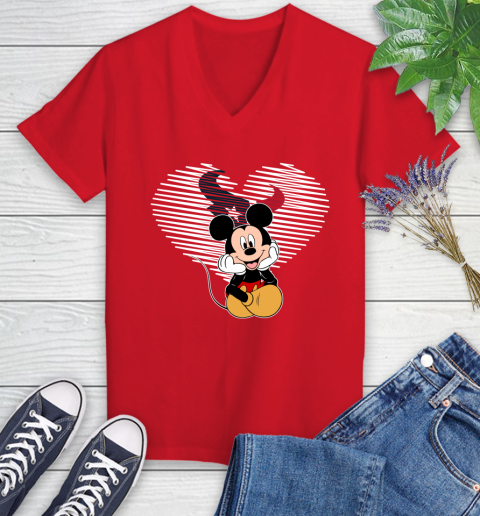NFL Houston Texans The Heart Mickey Mouse Disney Football T Shirt_000 Women's V-Neck T-Shirt 11