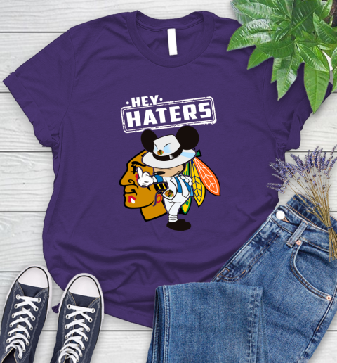 NHL Hey Haters Mickey Hockey Sports Chicago Blackhawks Women's T-Shirt 4
