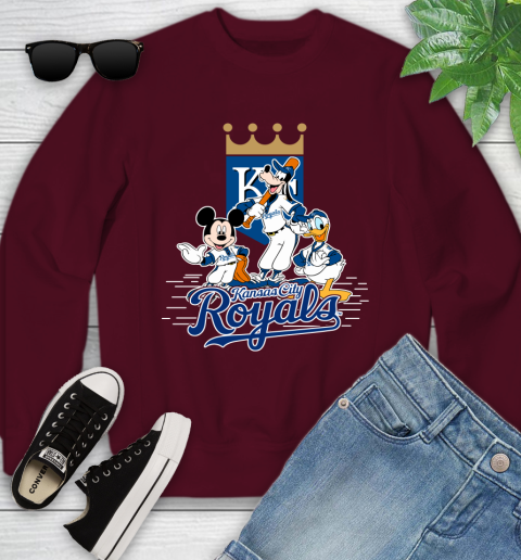 MLB Kansas City Royals Mickey Mouse Donald Duck Goofy Baseball T Shirt Youth Sweatshirt 4