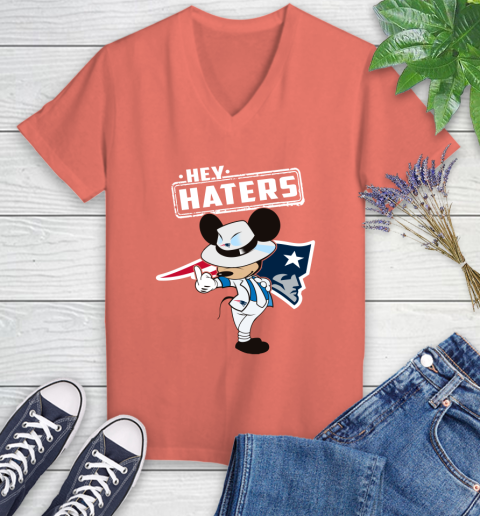 NFL Hey Haters Mickey Football Sports New England Patriots Women's V-Neck T-Shirt 6