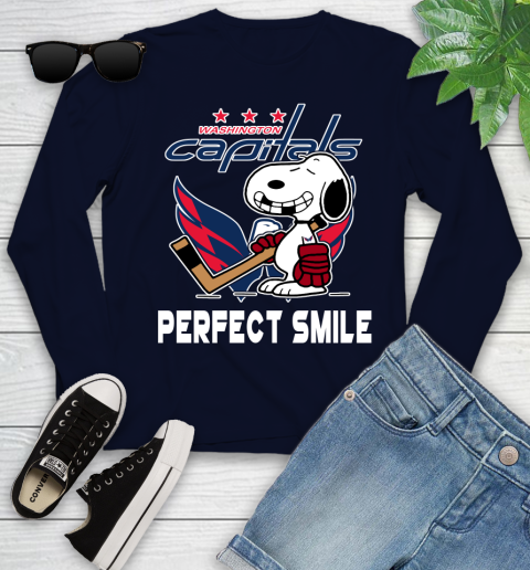NHL Washington Capitals Snoopy Perfect Smile The Peanuts Movie Hockey T Shirt Youth Long Sleeve 2