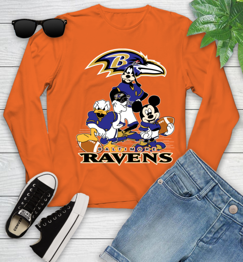 NFL Baltimore Ravens Mickey Mouse Donald Duck Goofy Football Shirt Youth Long Sleeve 3