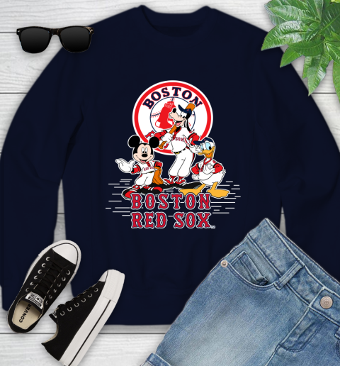 MLB Boston Red Sox Mickey Mouse Donald Duck Goofy Baseball T Shirt Youth Sweatshirt 2