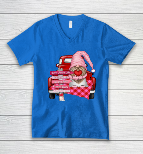 Valentine Vintage Red Truck Gnomes You And Me Valentines Day V-Neck T-Shirt 4
