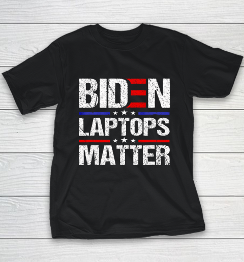 Funny Anti Biden Quote Biden Laptops Matter Cool USA Flag Youth T-Shirt