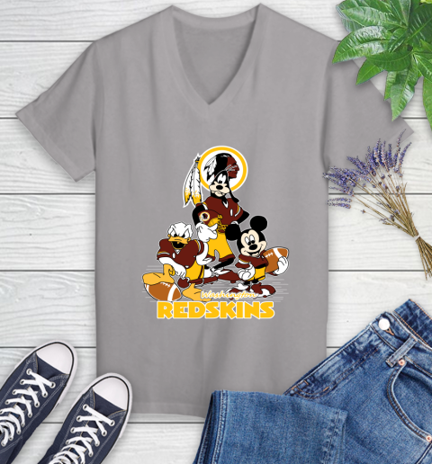 NFL Washington Redskins Mickey Mouse Donald Duck Goofy Football Shirt Women's V-Neck T-Shirt 4