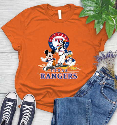 MLB Texas Rangers Mickey Mouse Donald Duck Goofy Baseball T Shirt Women's T-Shirt 3