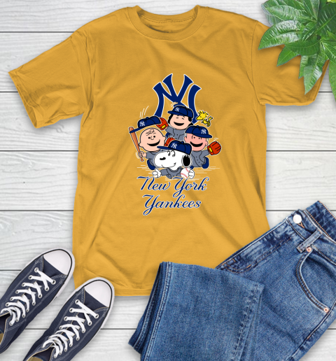 Official Snoopy And Charlie Brown Play Baseball New York Yankees Logo T  shirt - Limotees