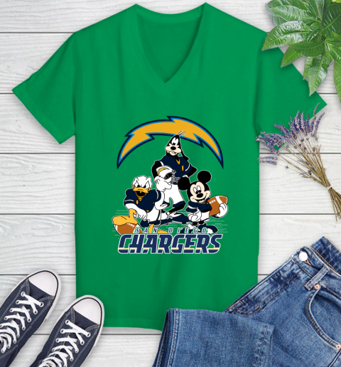 NFL San Diego Chargers Mickey Mouse Donald Duck Goofy Football Shirt Women's V-Neck T-Shirt 5