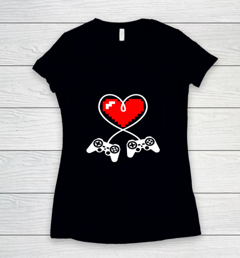 This Is My Valentine Pajama Shirt Gamer Controller Women's V-Neck T-Shirt 8