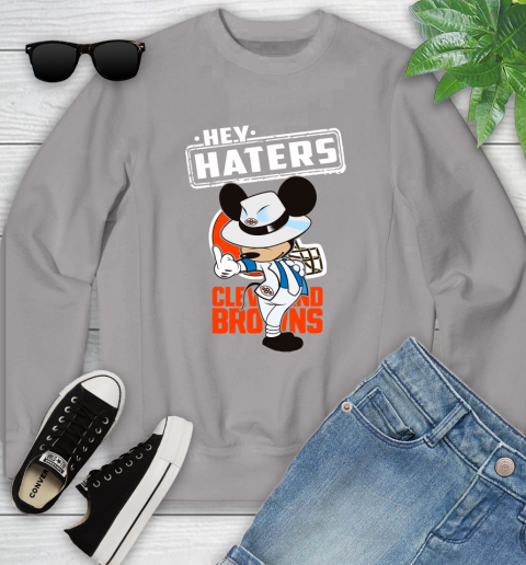 NFL Hey Haters Mickey Football Sports Cleveland Browns Youth Sweatshirt 3