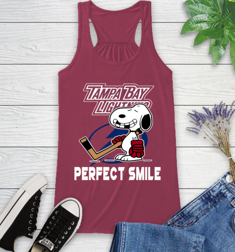 NHL Tampa Bay Lightning Snoopy Perfect Smile The Peanuts Movie Hockey T Shirt Racerback Tank 7