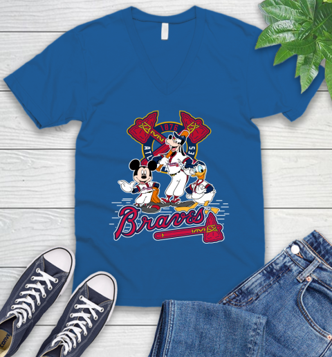 MLB Atlanta Braves Mickey Mouse Donald Duck Goofy Baseball T Shirt V-Neck T-Shirt 5