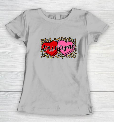 Leopard Candy Heart Principal Valentine Day Principal V Day Women's T-Shirt 11