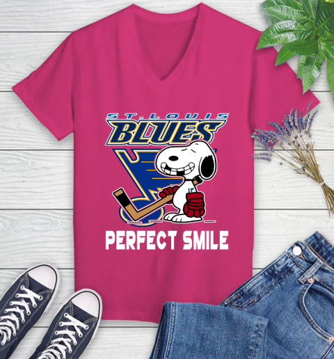 NHL St.Louis Blues Snoopy Perfect Smile The Peanuts Movie Hockey T Shirt Women's V-Neck T-Shirt 9