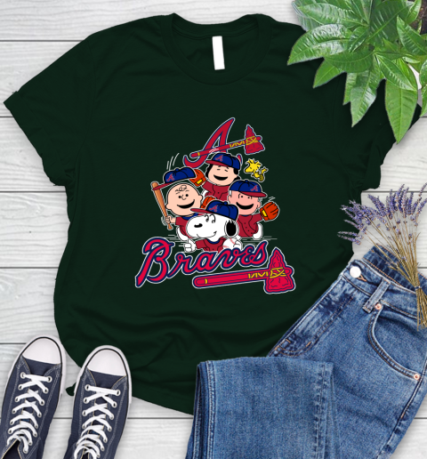 MLB Atlanta Braves Snoopy Charlie Brown Woodstock The Peanuts Movie Baseball T Shirt Women's T-Shirt 6