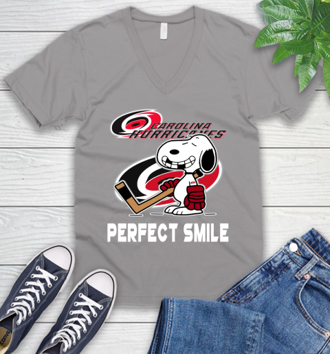 NHL Carolina Hurricanes Snoopy Perfect Smile The Peanuts Movie Hockey T Shirt V-Neck T-Shirt 3