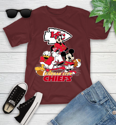NFL Kansas City Chiefs Mickey Mouse Donald Duck Goofy Football Shirt Youth T-Shirt 14