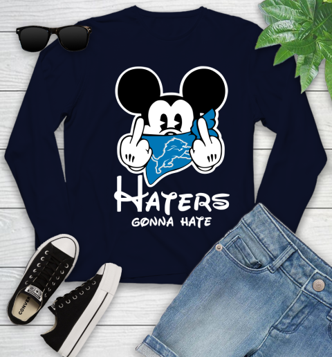 NFL Detroit Lions Haters Gonna Hate Mickey Mouse Disney Football T Shirt Youth Long Sleeve 2