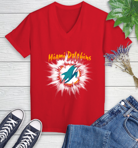Miami Dolphins NFL Football Adoring Fan Rip Sports Women's V-Neck T-Shirt 11