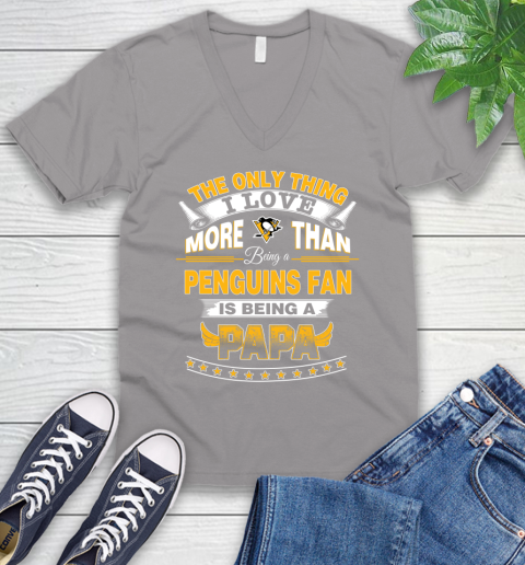 NHL The Only Thing I Love More Than Being A Pittsburgh Penguins Fan Is Being A Papa Hockey V-Neck T-Shirt 3