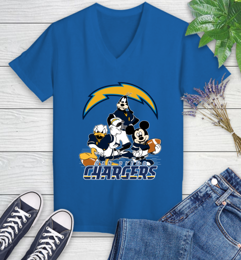 NFL San Diego Chargers Mickey Mouse Donald Duck Goofy Football Shirt Women's V-Neck T-Shirt 10