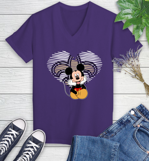 NFL New Orleans Saints The Heart Mickey Mouse Disney Football T Shirt_000 Women's V-Neck T-Shirt 3