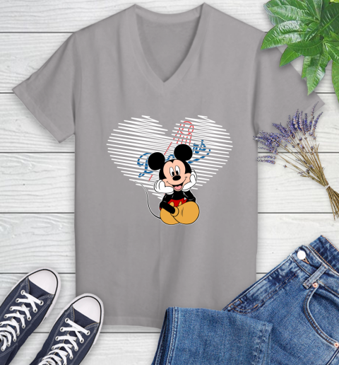MLB Los Angeles Dodgers The Heart Mickey Mouse Disney Baseball T Shirt_000 Women's V-Neck T-Shirt 4