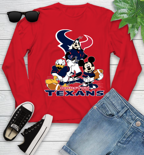 NFL Houston Texans Mickey Mouse Donald Duck Goofy Football Shirt Youth Long Sleeve 11